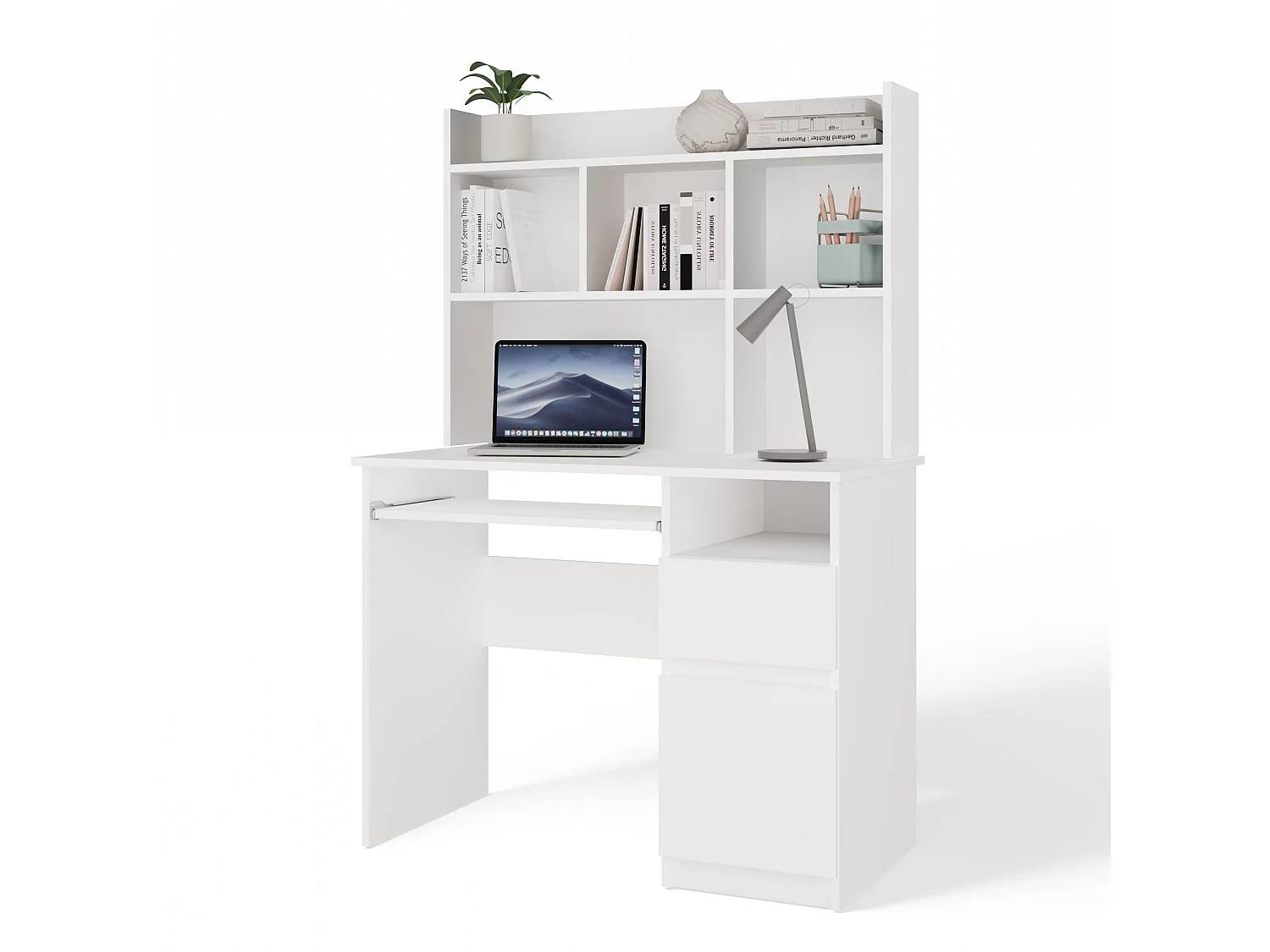 Scrivania salvaspazio 98X145 cm con libreria bianco opaco SCT16
