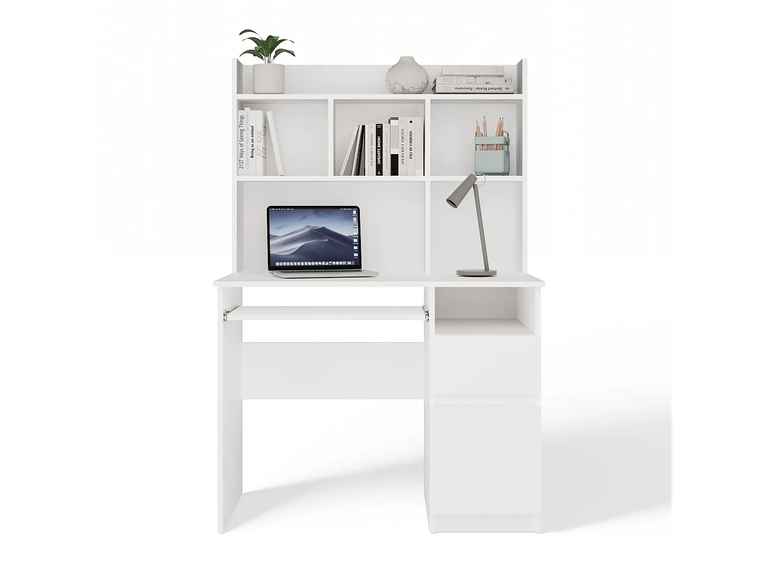 Scrivania salvaspazio 98X145 cm con libreria bianco opaco SCT16