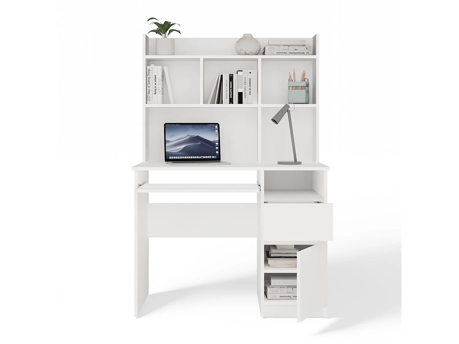 Scrivania salvaspazio 98X145 cm con libreria bianco opaco SCT16