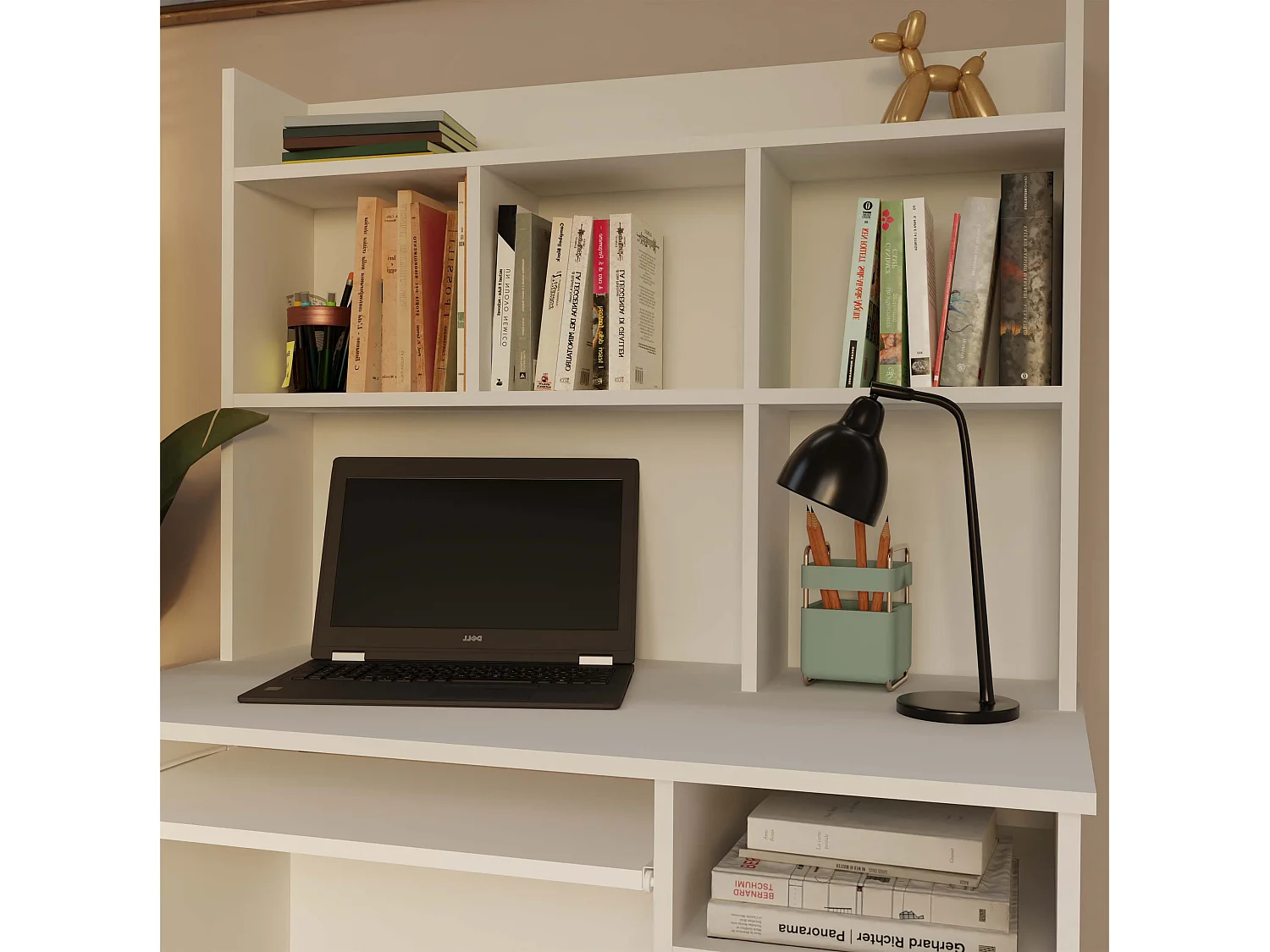 Scrivania salvaspazio 98X145 cm con libreria bianco opaco SCT16