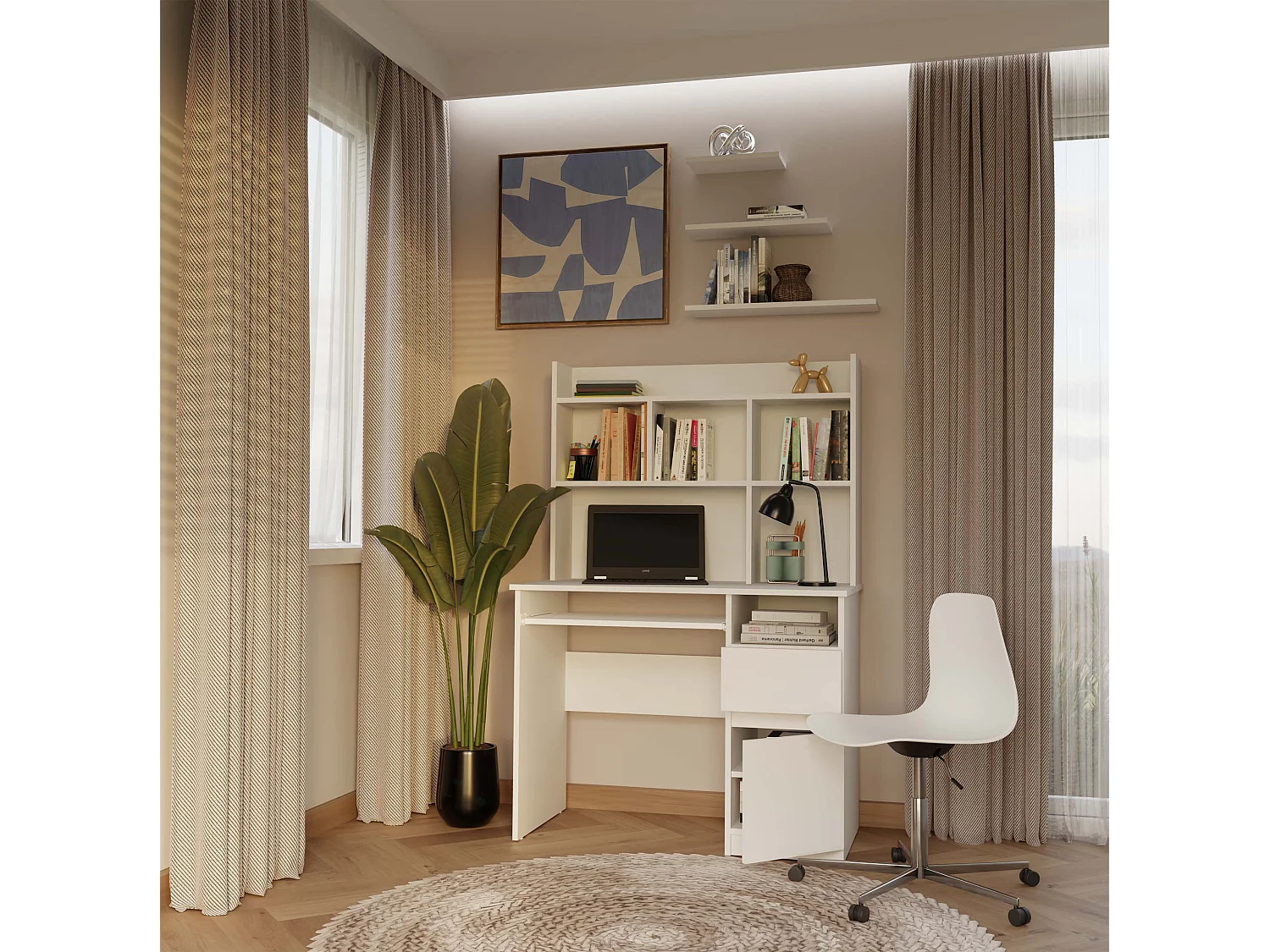 Scrivania salvaspazio 98X145 cm con libreria bianco opaco SCT16