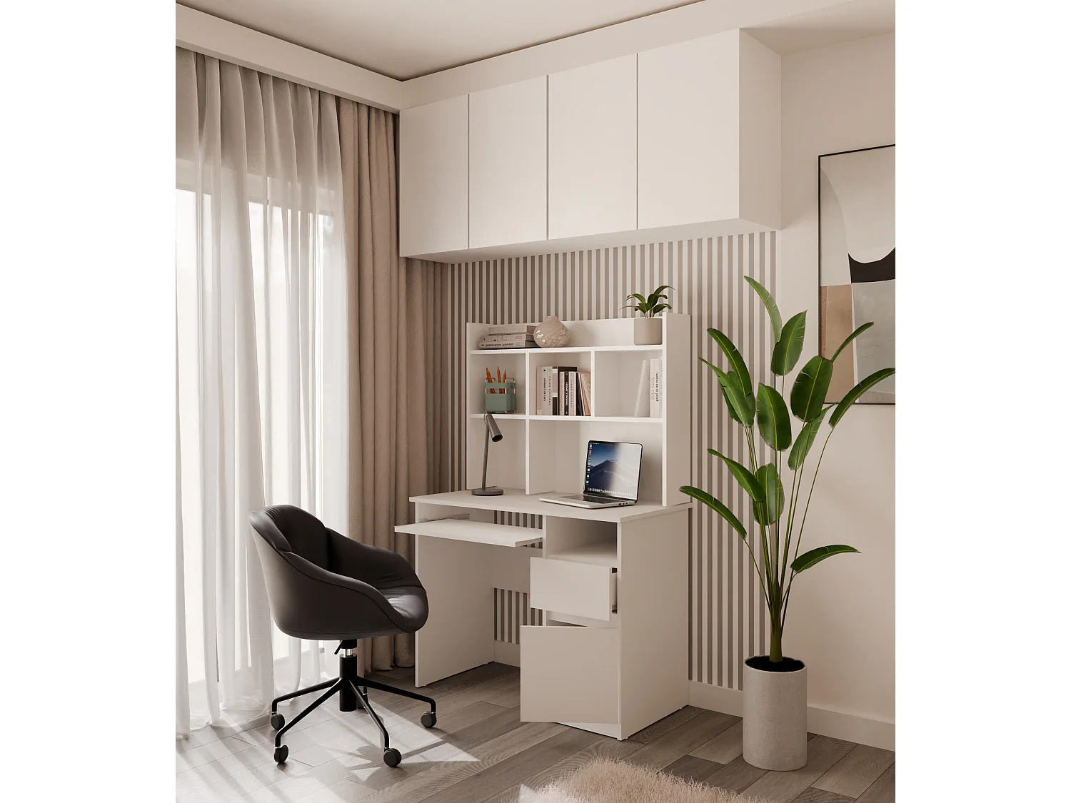 Scrivania salvaspazio 98X145 cm con libreria bianco opaco SCT16