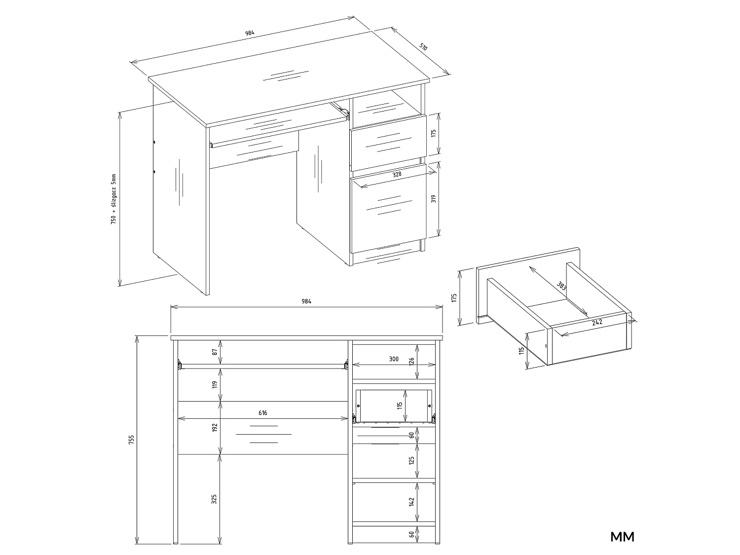 Scrivania salvaspazio 98X145 cm con libreria bianco opaco SCT16