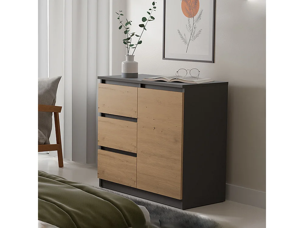 Madia moderna 75 cm per soggiorno con 3 cassetti in rovere/antracite MT5