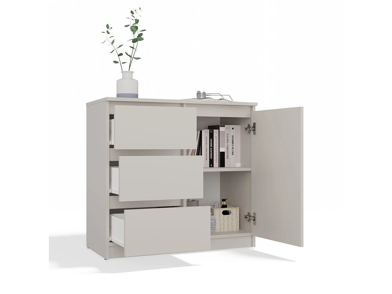 Madia moderna 75 cm per soggiorno con 3 cassetti in beige MT5