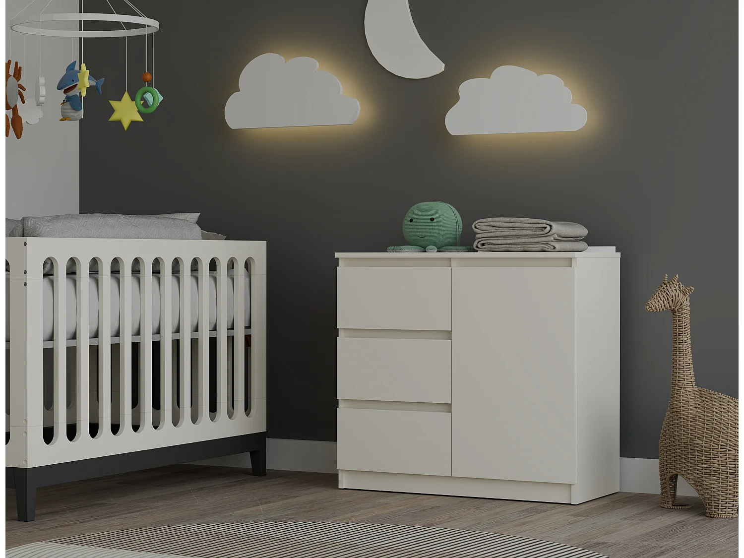 Madia moderna 75 cm per soggiorno con 3 cassetti in beige MT5