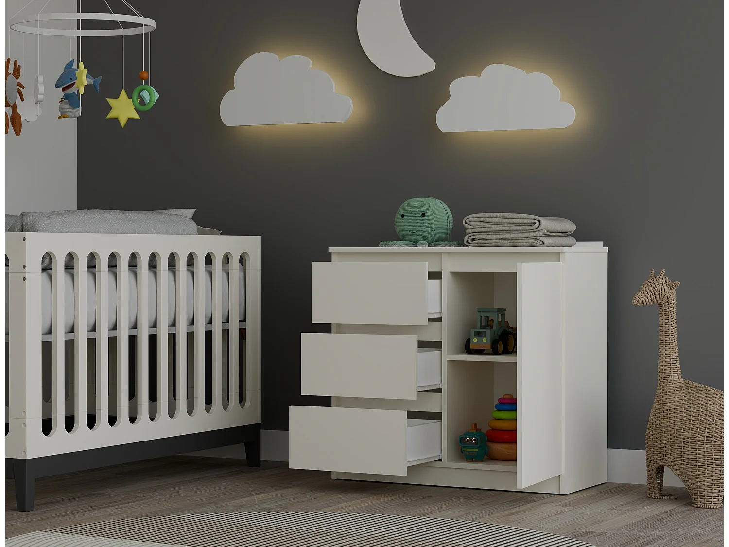 Madia moderna 75 cm per soggiorno con 3 cassetti in beige MT5