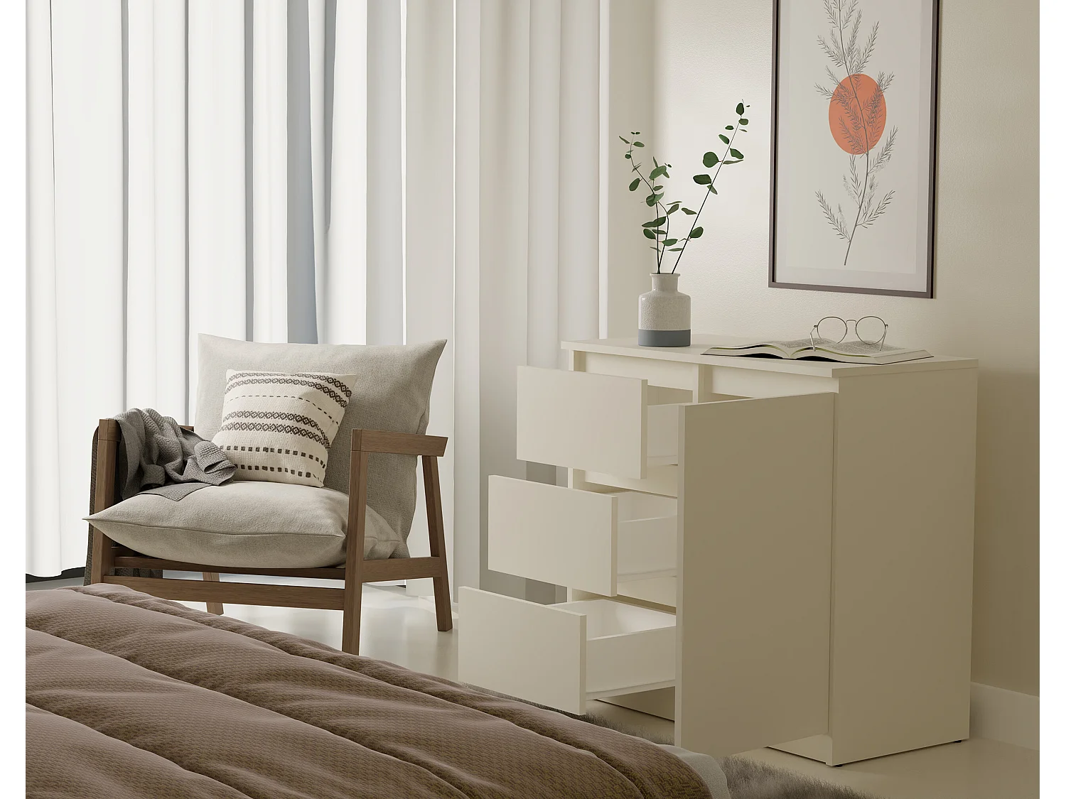 Madia moderna 75 cm per soggiorno con 3 cassetti in beige MT5