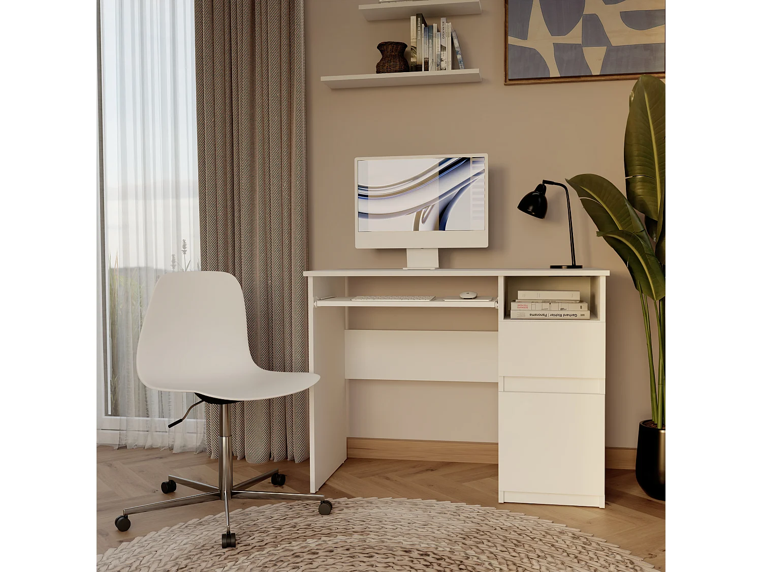 Scrivania 98,5 cm con anta e cassetto bianco SCT11