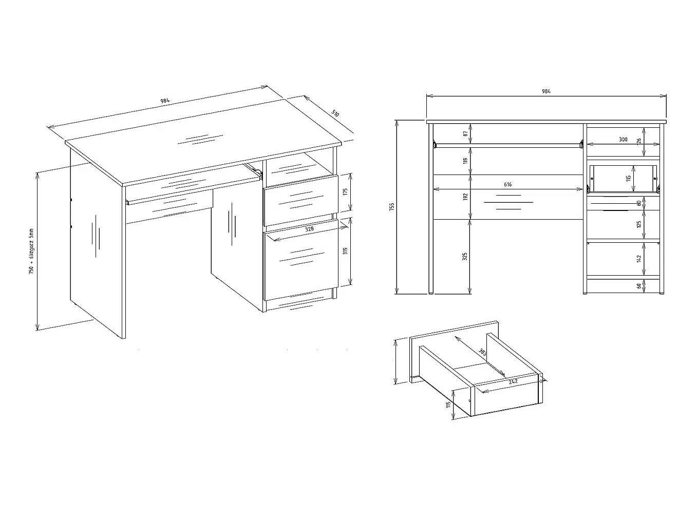 Scrivania 98,5 cm con anta e cassetto bianco SCT11