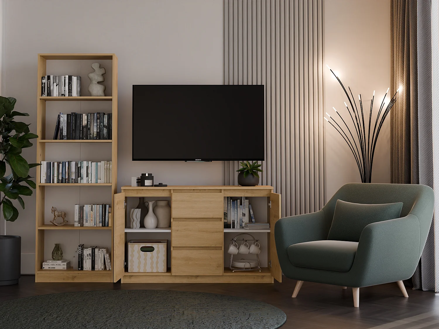 Madia 120 cm con cassetti e ante rovere MT8