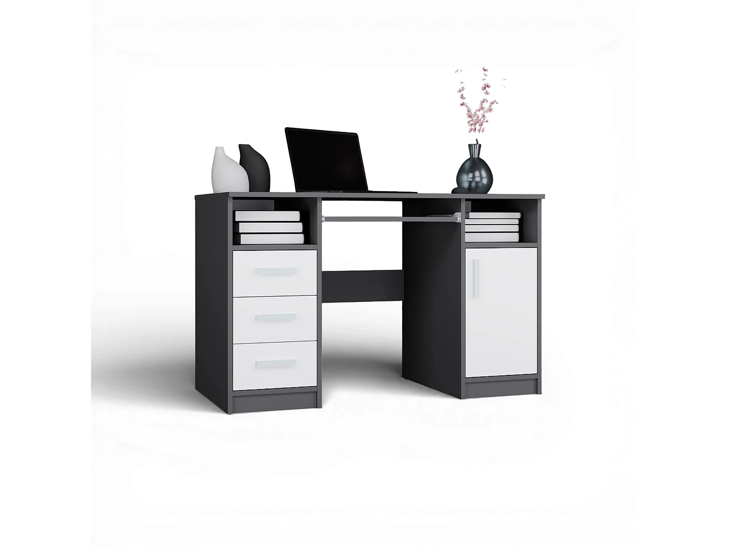 Scrivania 120x75 cm con ante e cassetti bianco/antracite SCT10