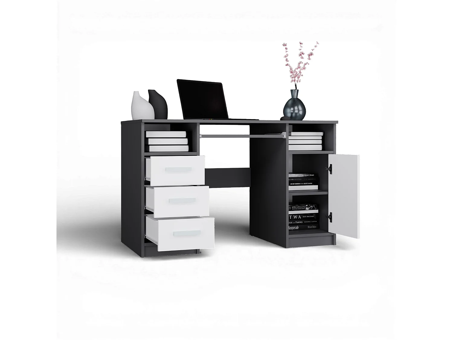 Scrivania 120x75 cm con ante e cassetti bianco/antracite SCT10