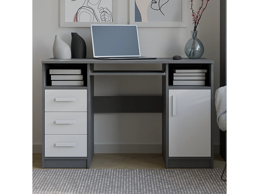 Scrivania 120x75 cm con ante e cassetti bianco/antracite SCT10
