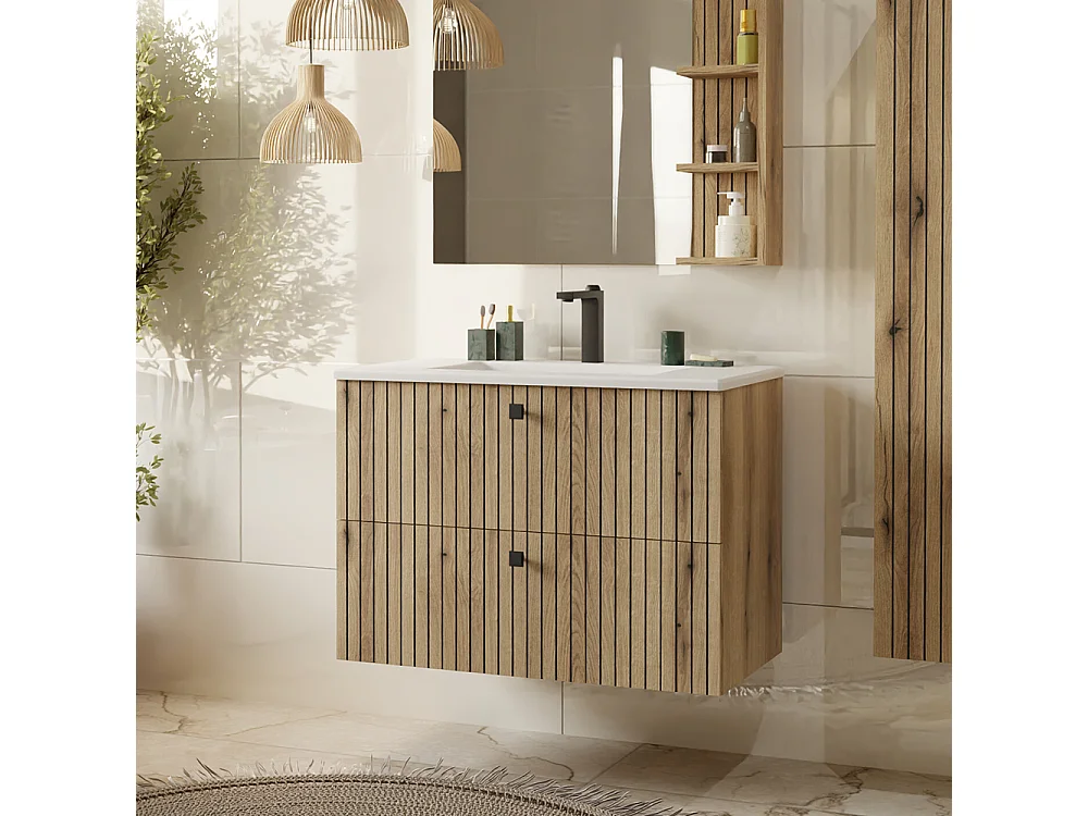 Mobile bagno sospeso 80cm con lavabo rovere antico MLBT5