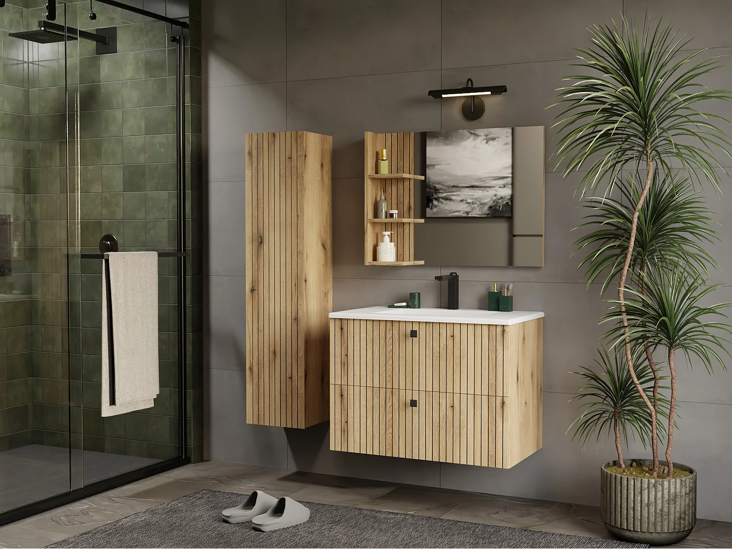 Mobile bagno sospeso 80cm con lavabo rovere antico MLBT5