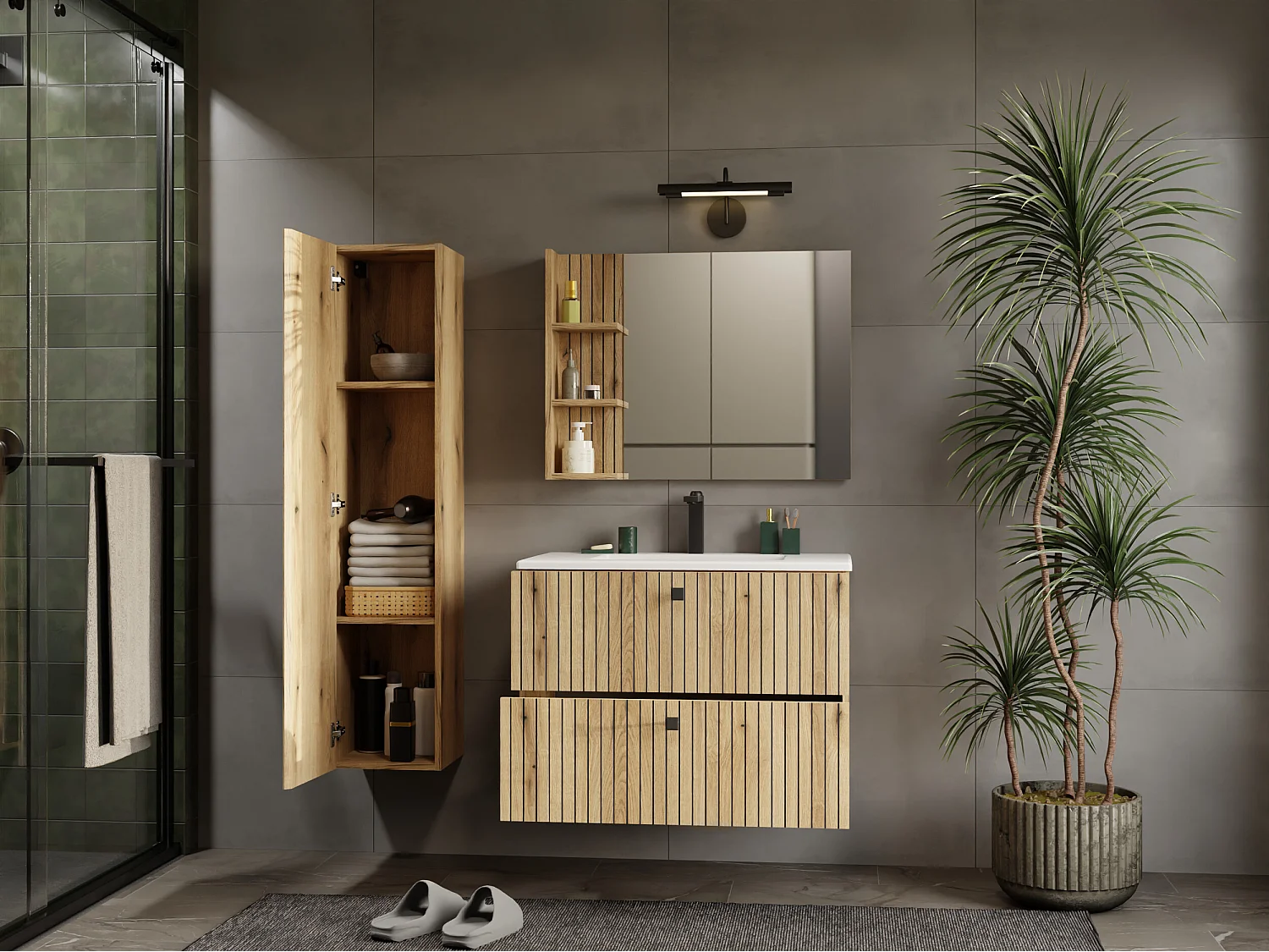 Mobile bagno sospeso 80cm con lavabo rovere antico MLBT5