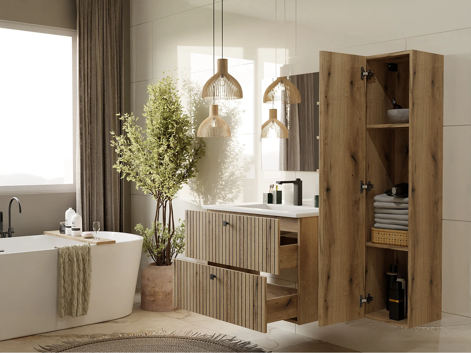 Mobile bagno sospeso 80cm con lavabo rovere antico MLBT5