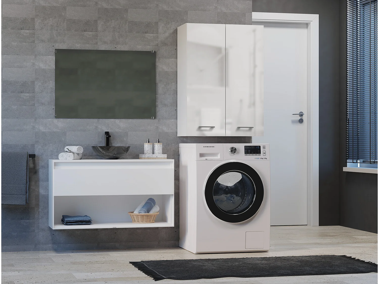 Pensile bagno 64x90 cm con 4 ripiani bianco lucido PBT5