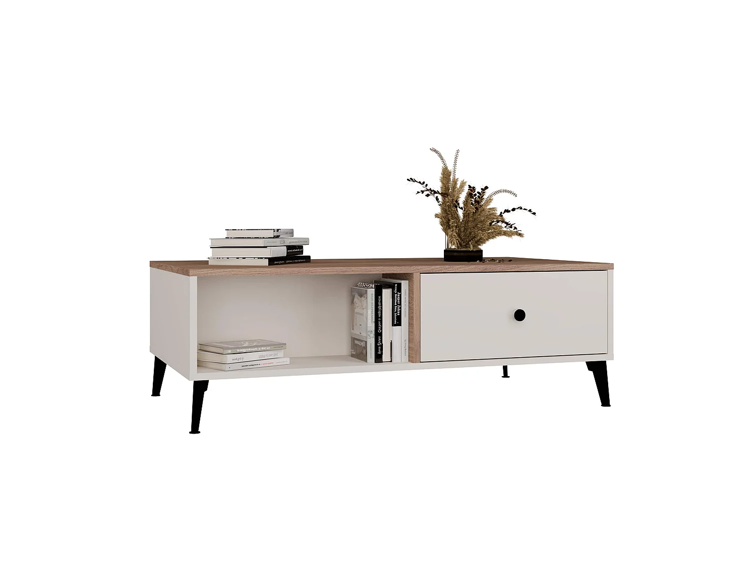 Tavolino da salotto moderno 110x60x37 beige e rovere TST15