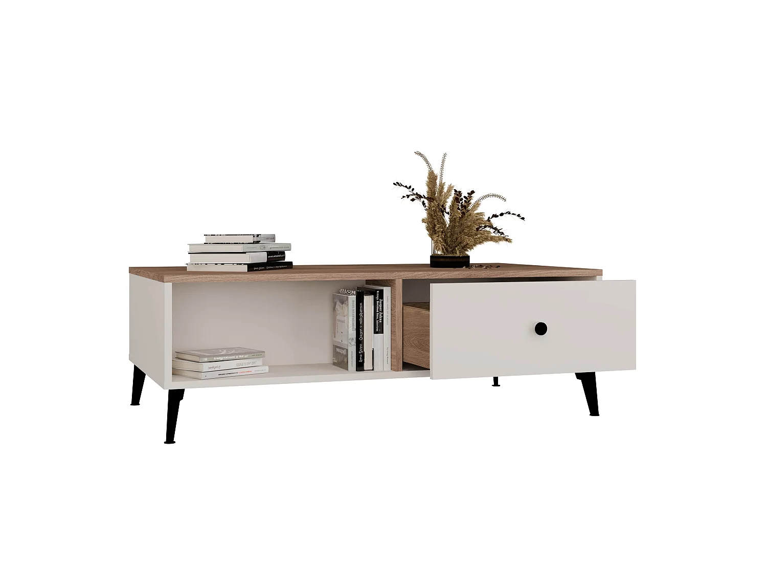 Tavolino da salotto moderno 110x60x37 beige e rovere TST15