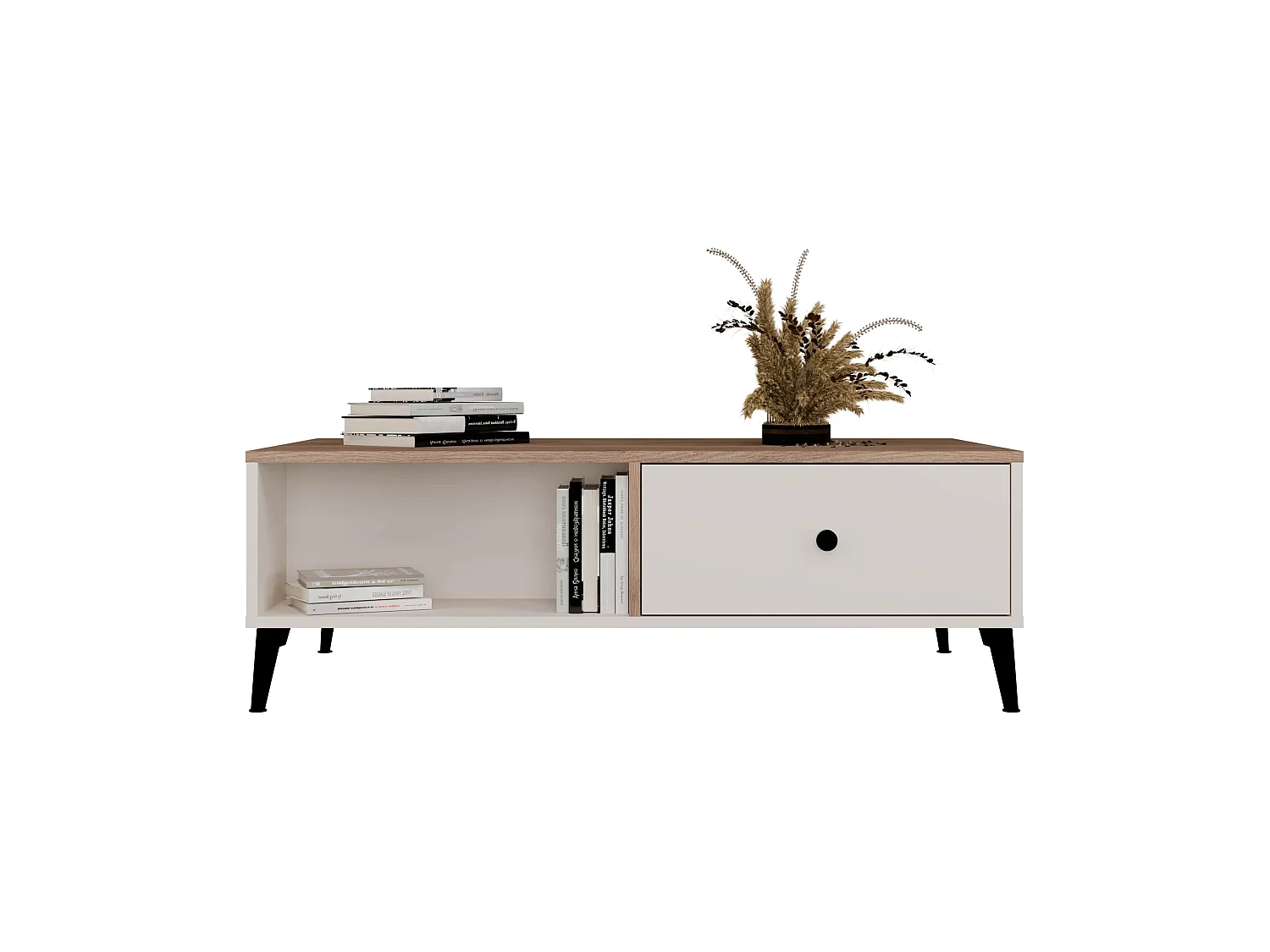 Tavolino da salotto moderno 110x60x37 beige e rovere TST15