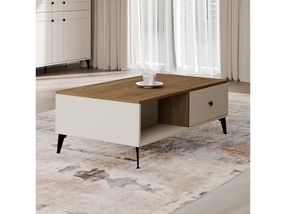 Tavolino da salotto moderno 110x60x37 beige e rovere TST15