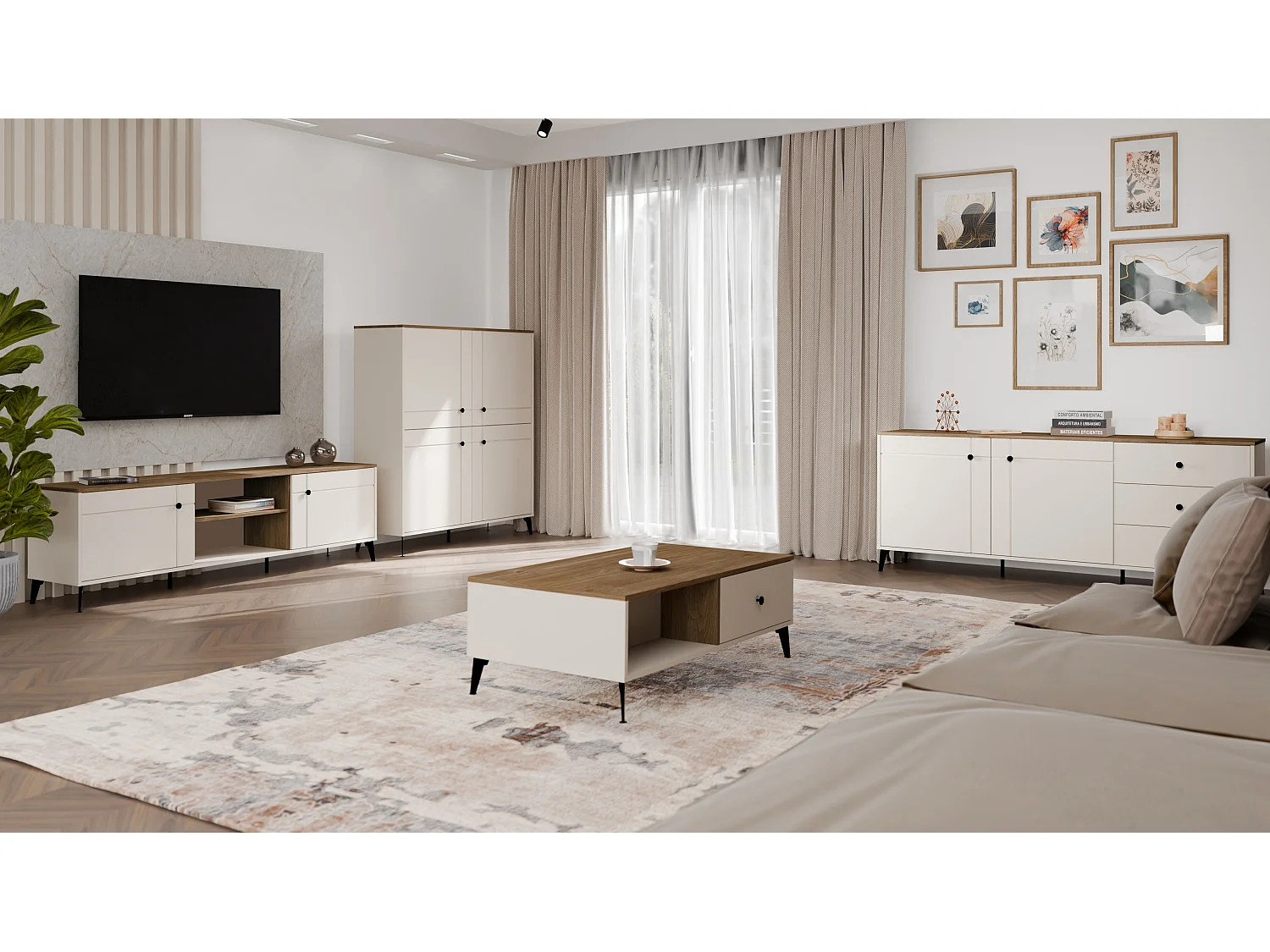 Tavolino da salotto moderno 110x60x37 beige e rovere TST15