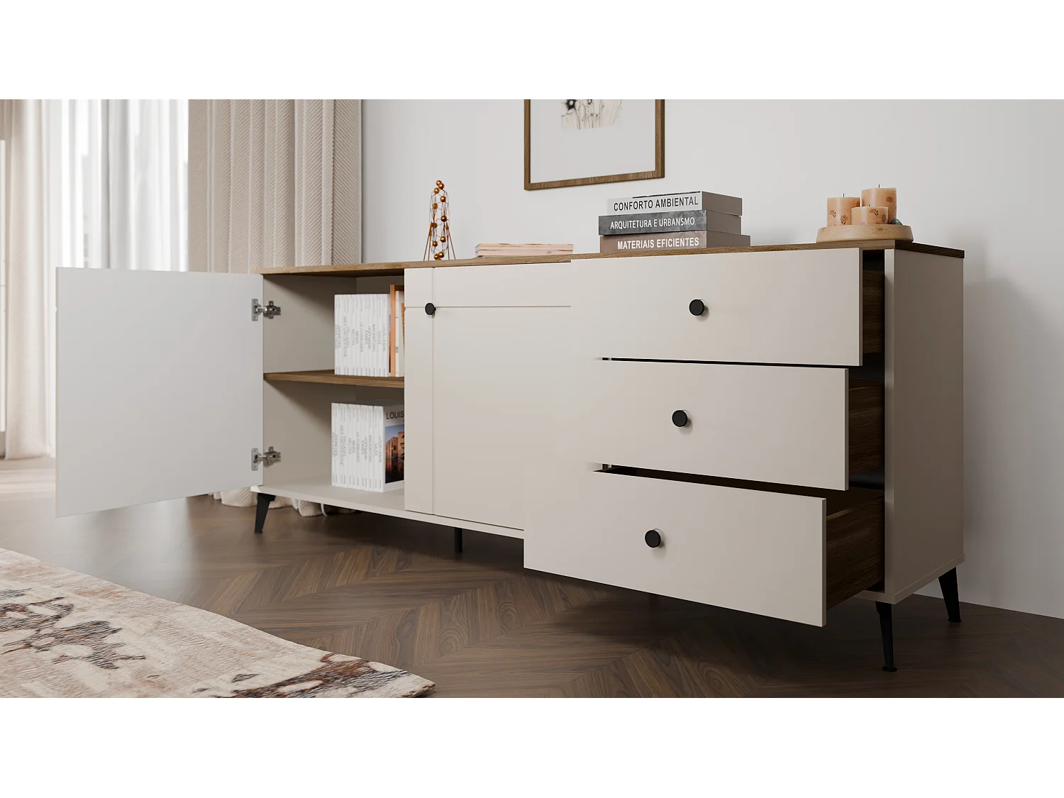 Credenza moderna 183,5 cm cashmere e rovere MT12