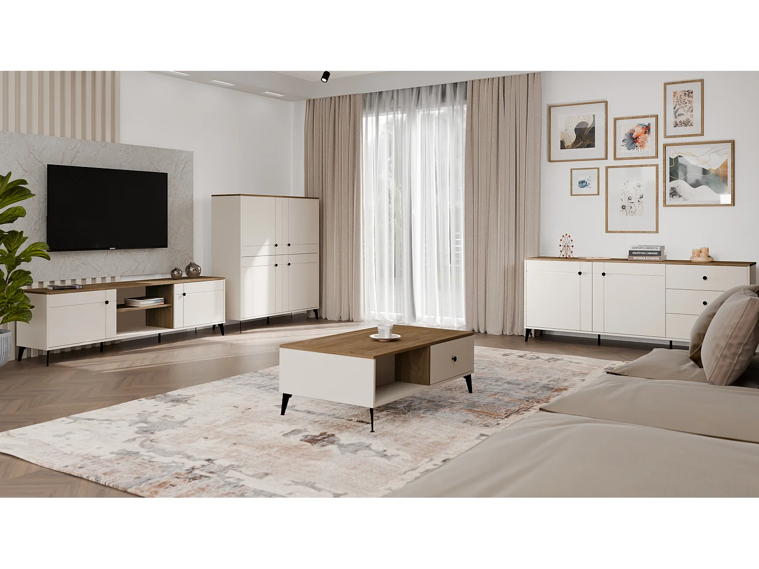Credenza moderna 183,5 cm cashmere e rovere MT12
