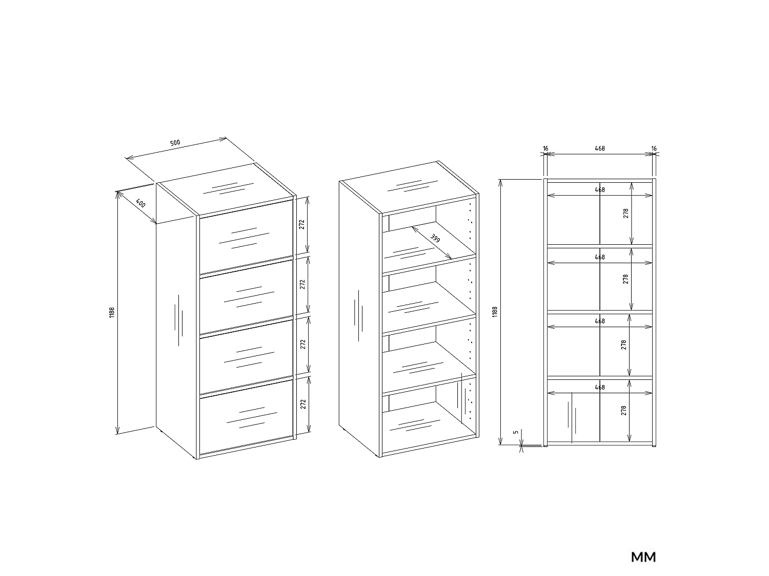 Mobile multiuso 50x119 cm con ante tip-on bianco MMT1