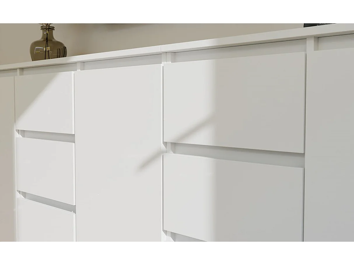 Madia moderna 200 cm con 3 ante e 6 cassetti bianca MT3