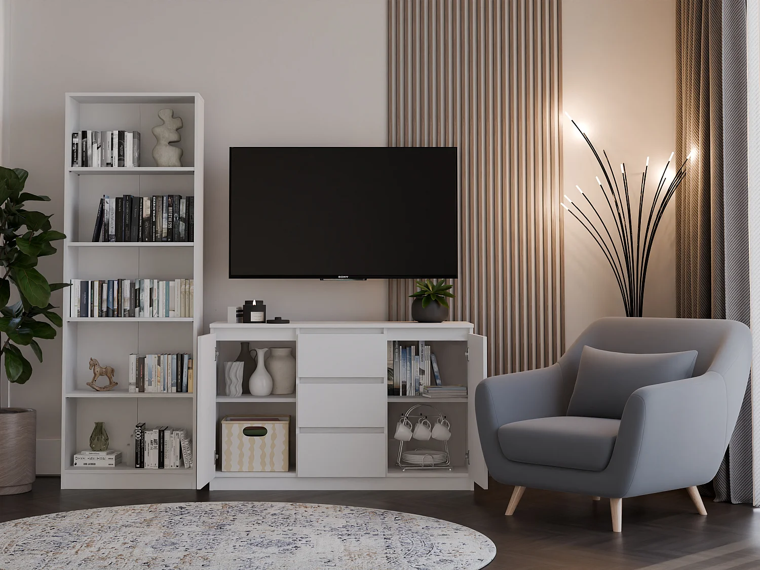 Madia 120 cm con cassetti e ante bianco MT8