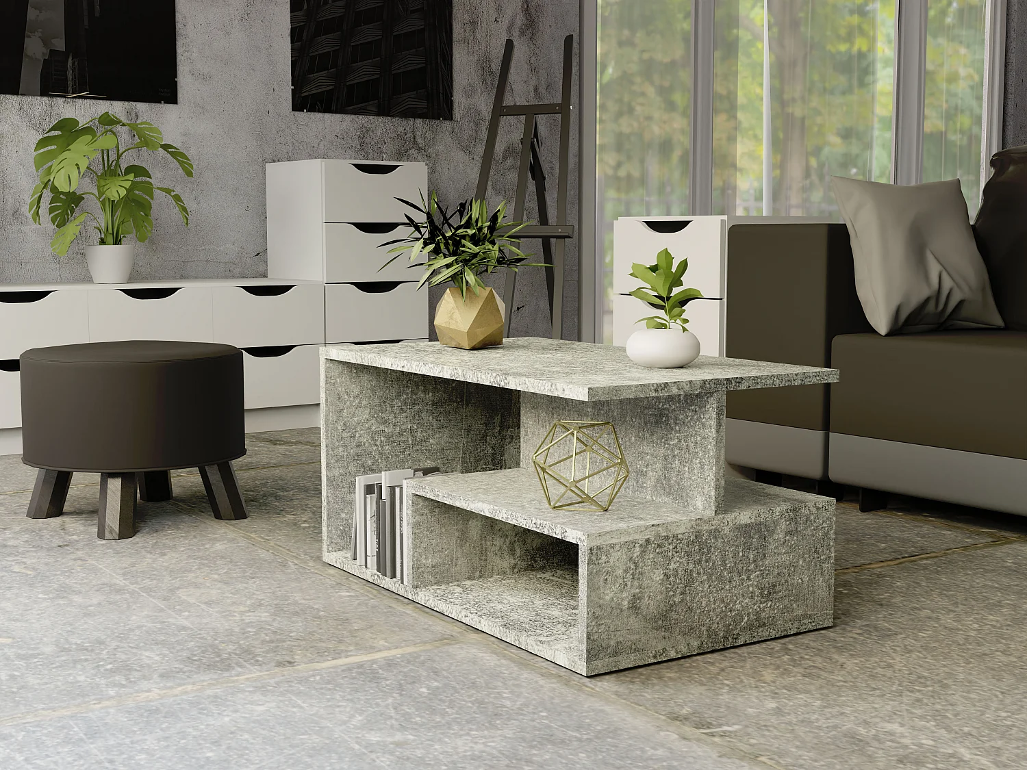 Tavolino da salotto moderno 91x51x43 cm cemento TST4