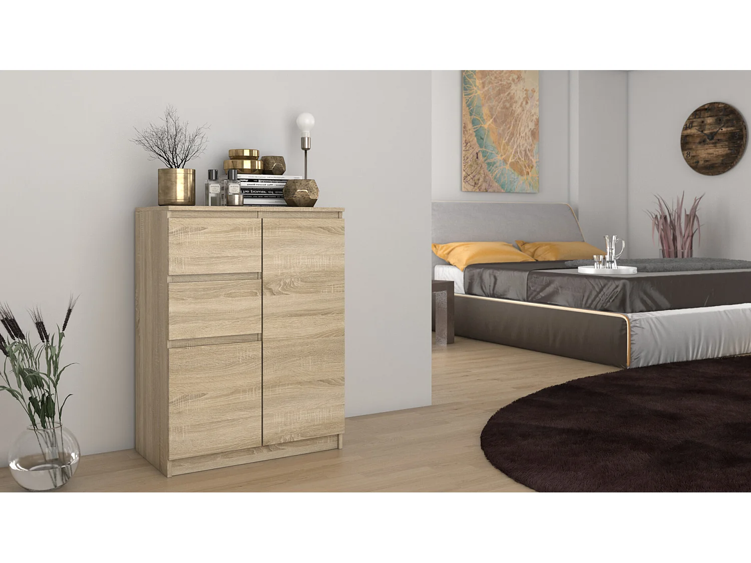 Madia da soggiorno 70X97 a 2 ante e 2 cassetti rovere chiaro MT7