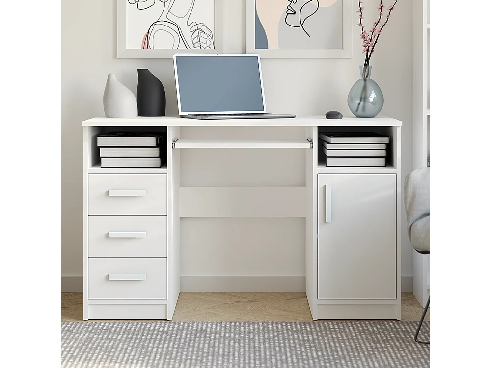 Scrivania 120x75 cm con ante e cassetti bianco SCT10