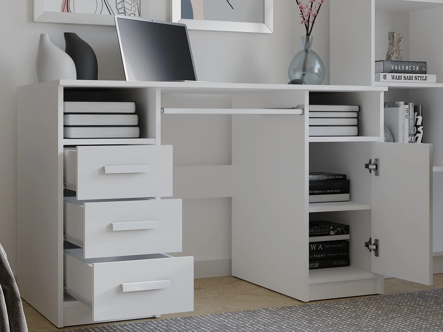 Scrivania 120x75 cm con ante e cassetti bianco SCT10
