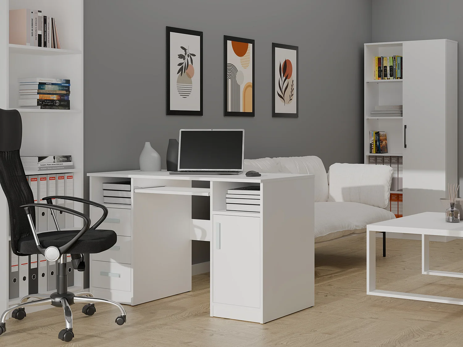 Scrivania 120x75 cm con ante e cassetti bianco SCT10