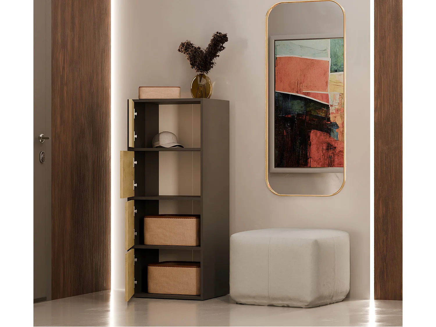 Mobile multiuso 50x119 cm con ante tip-on rovere/antracite MMT1
