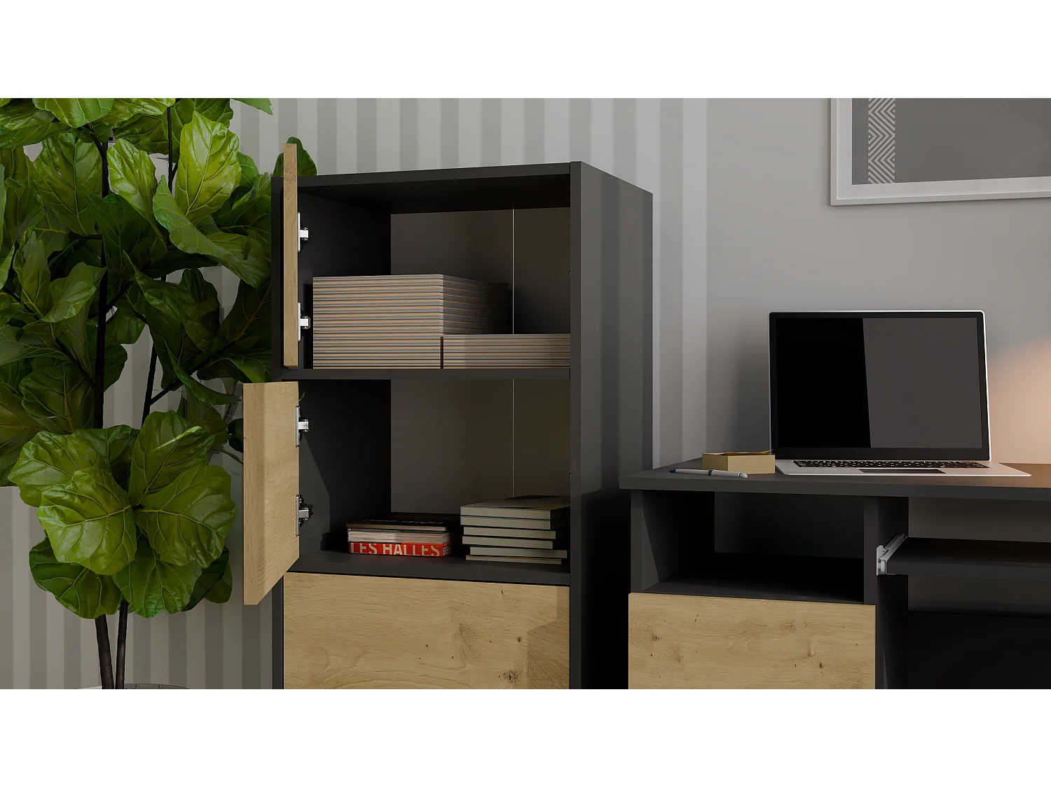 Mobile multiuso 50x119 cm con ante tip-on rovere/antracite MMT1