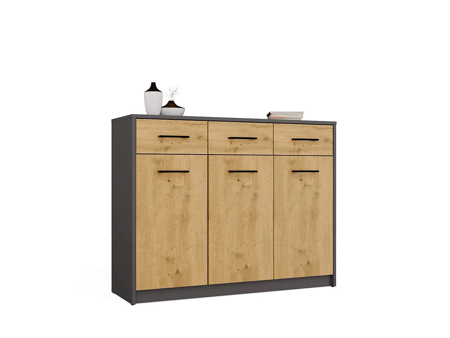 Madia moderna 109 cm 3 ante e 3 cassetti in rovere e antracite MT14
