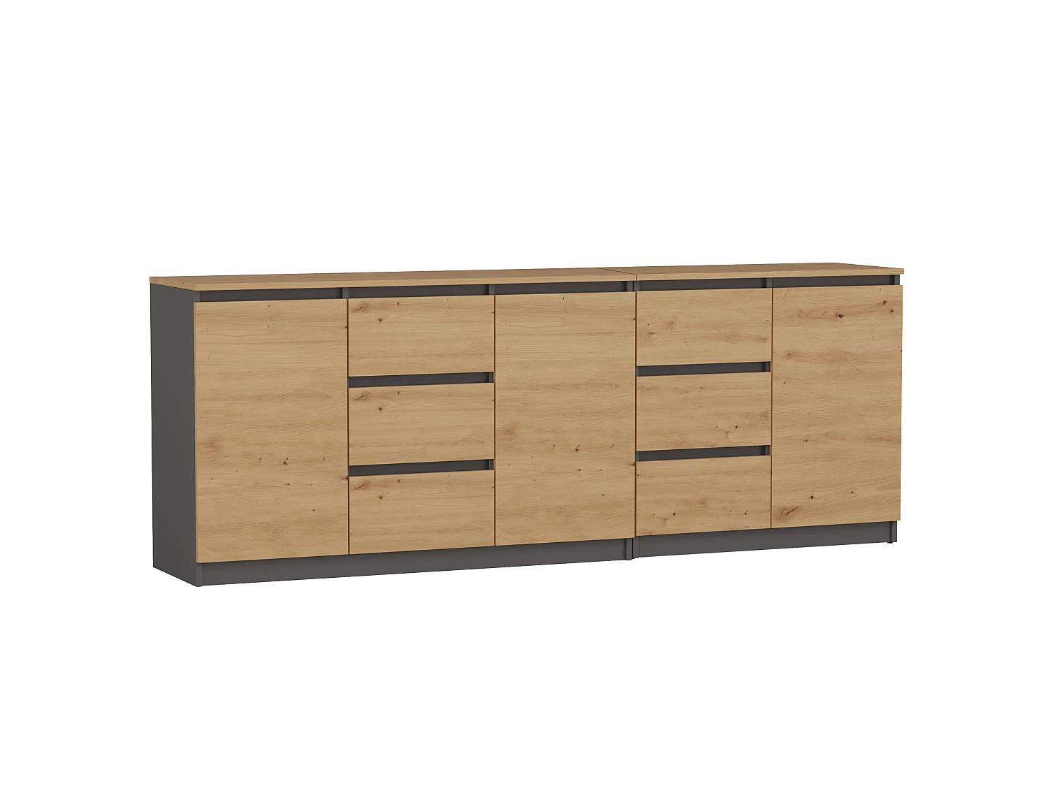 Madia moderna 200 cm con 3 ante e 6 cassetti rovere antracite MT3