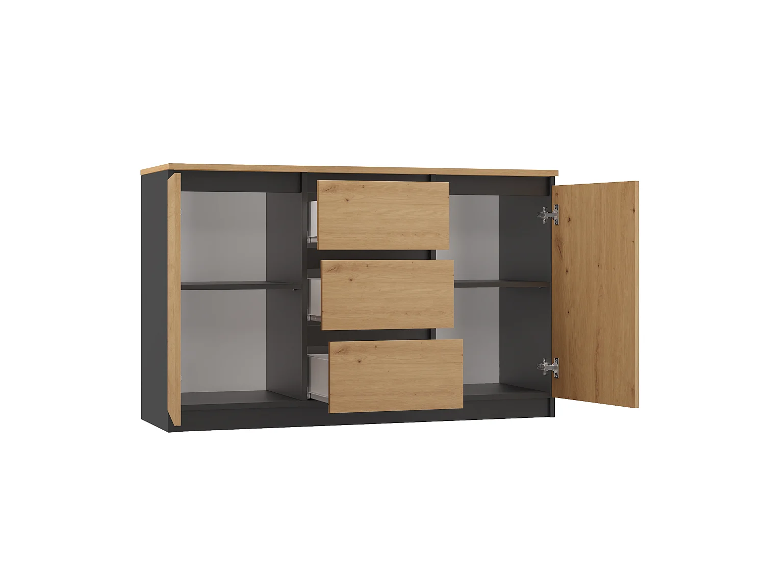 Madia moderna 200 cm con 3 ante e 6 cassetti rovere antracite MT3