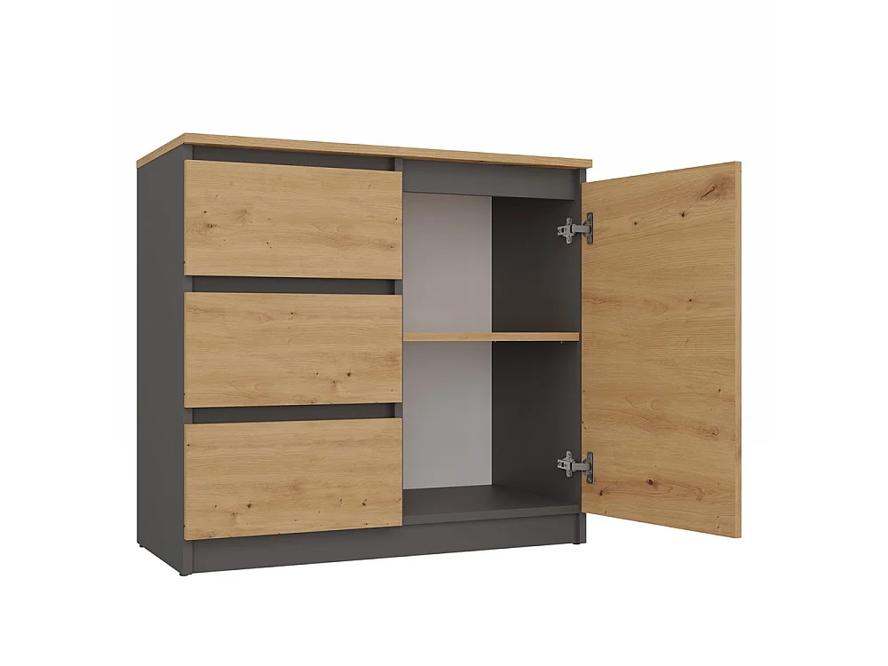 Madia moderna 200 cm con 3 ante e 6 cassetti rovere antracite MT3