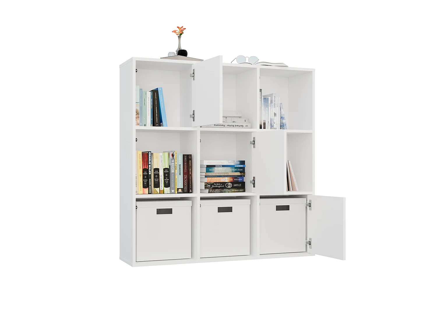 Libreria moderna 110,5 cm con 3 ante bianco opaco LBT17