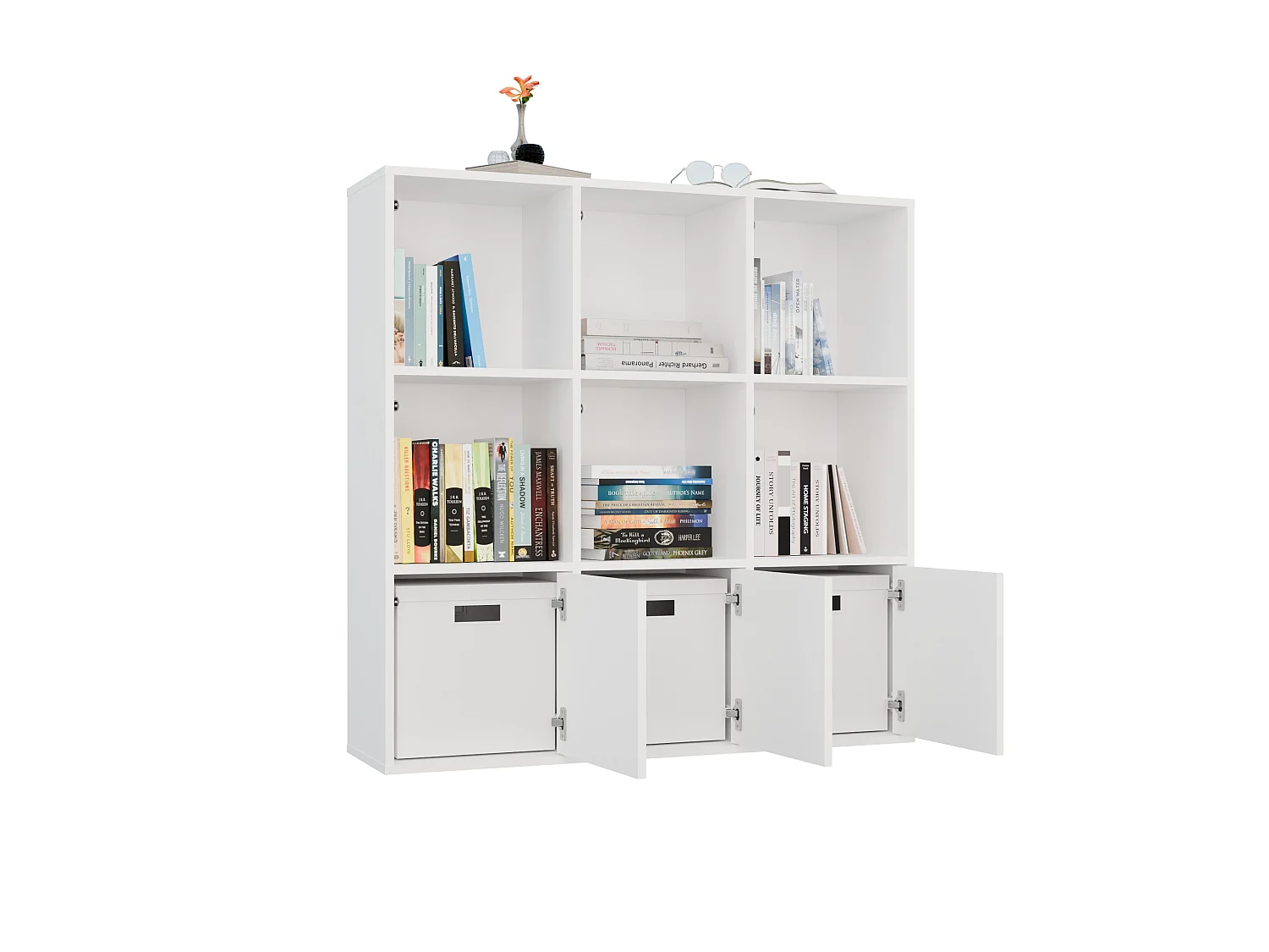 Libreria moderna 110,5 cm con 3 ante bianco opaco LBT17