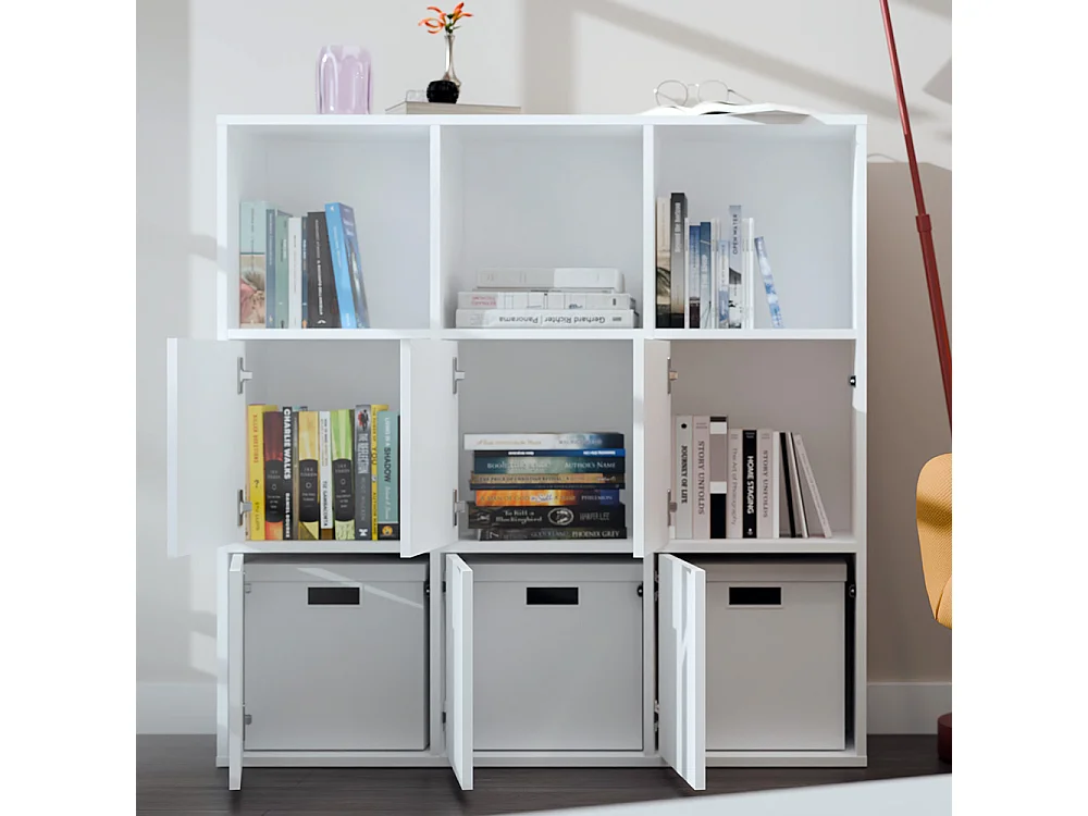 Libreria moderna 110,5 cm con 3 ante bianco opaco LBT17