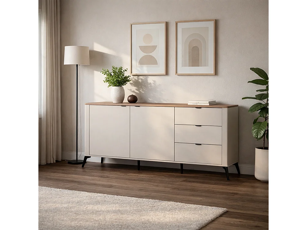 Madia da soggiorno 183x75 cm in beige e rovere MT2
