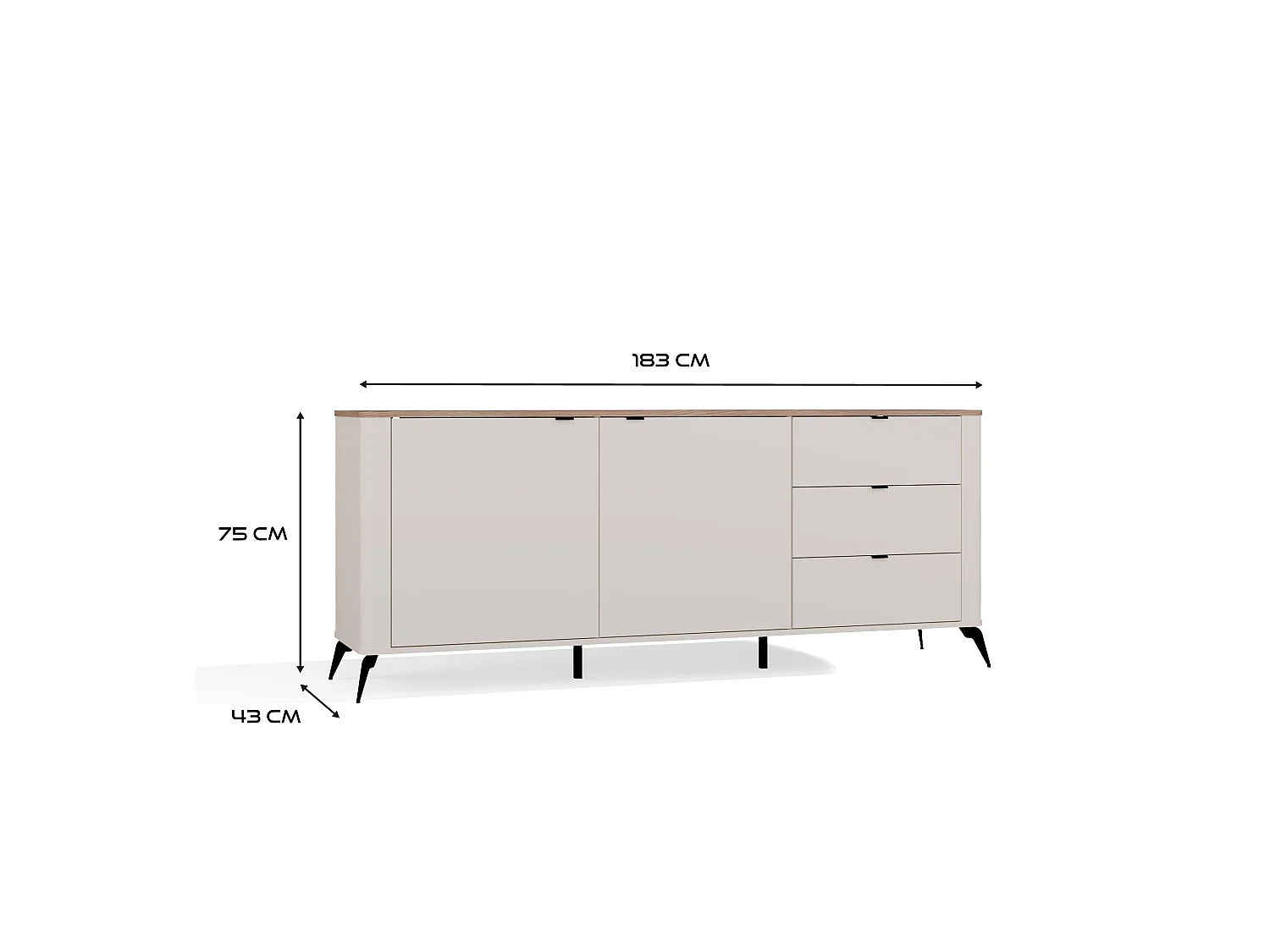 Madia da soggiorno 183x75 cm in beige e rovere MT2