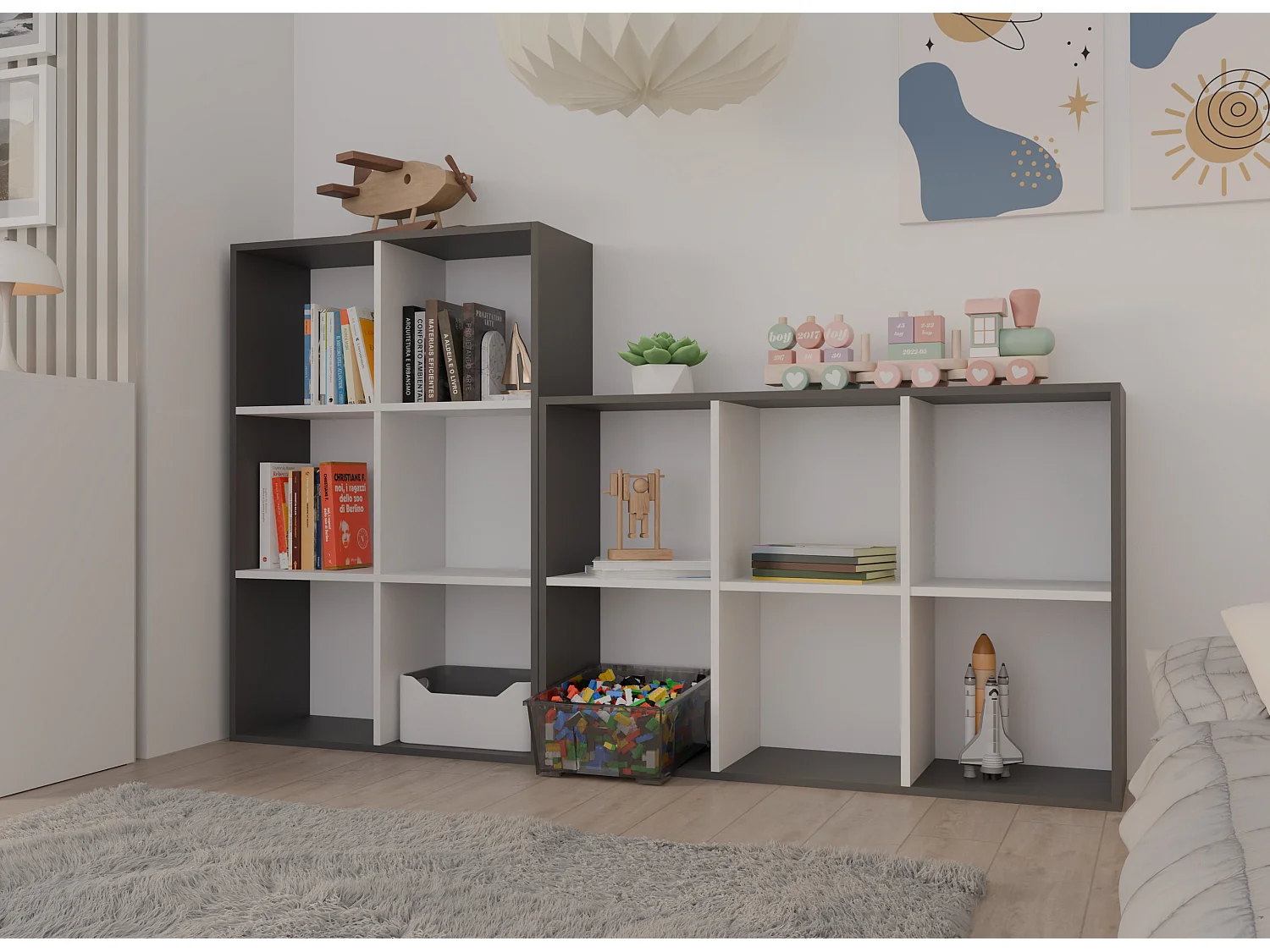 Libreria salvaspazio 110x75 cm bianco/antracite LBT14